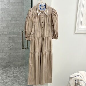 Striped Tan Dress with White Accents